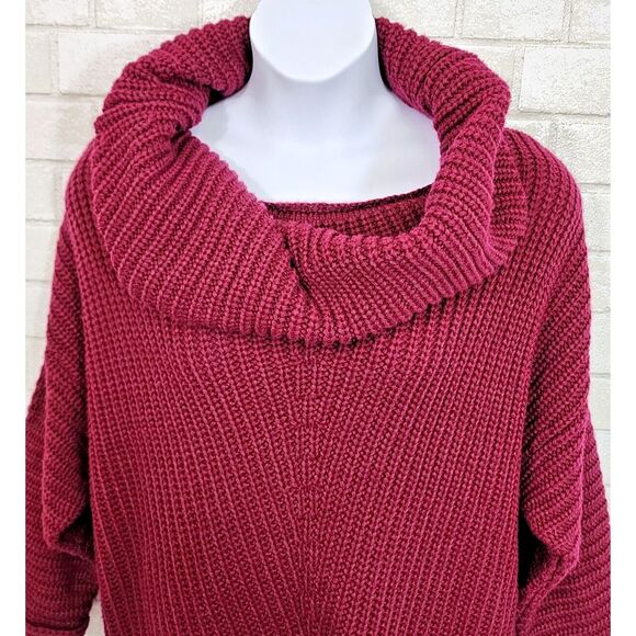 Umgee Maroon Burgundy Cowl Neck Chunky Knit Sweater Pullover Womens 2XL Boho - Picture 3 of 6
